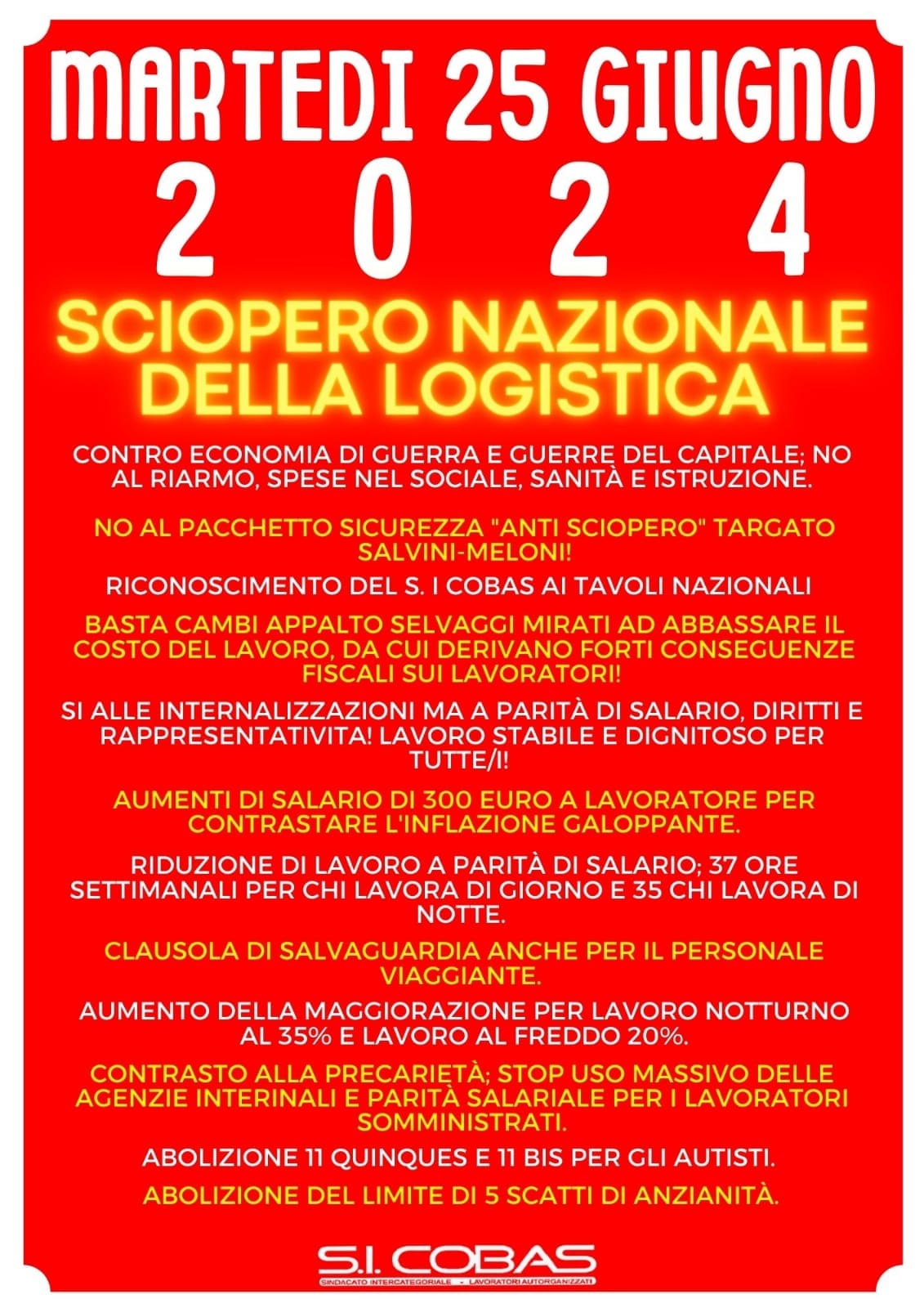 COMUNICATO] 25 giugno sciopero nazionale del settore logistico - 