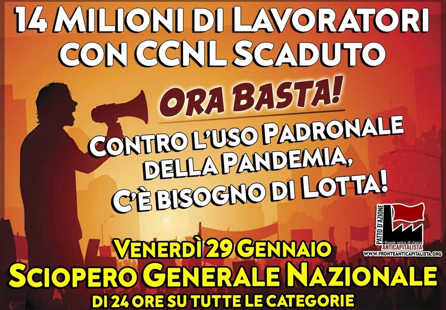 [ITALIA] Il 29 gennaio sciopero generale e manifestazioni in tutte le