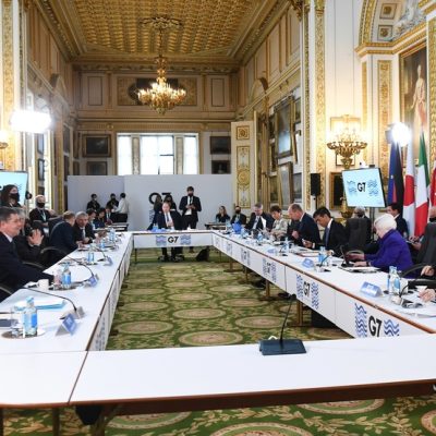 epa09246829 G7 Finance Ministers meet at Lancaster House during the G7 Finance Ministers meeting in London, Britain, 04 June 2021. British Chancellor Sunak will host G-7 Finance ministers and Central bank chiefs, ahead of the main G7 summit scheduled for 11- 13 June 2021.  EPA/ANDY RAIN