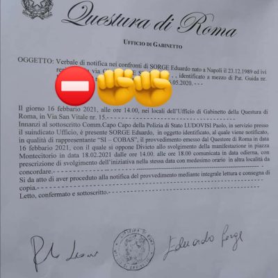 questura roma divieto manifestazione montecitorio