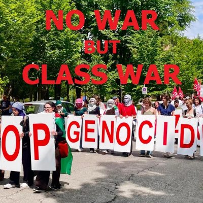 stop genocide manifestazione striscione guerra palestina donne lotta di classe